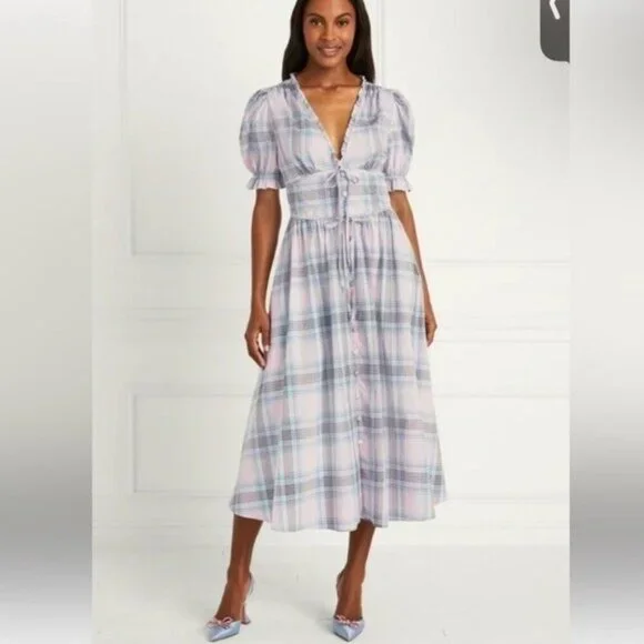 Hill House Sabrina Nap Dress in Spring Plaid Blue Pink Cottagecore Farmhouse M • - Picture 12 of 12